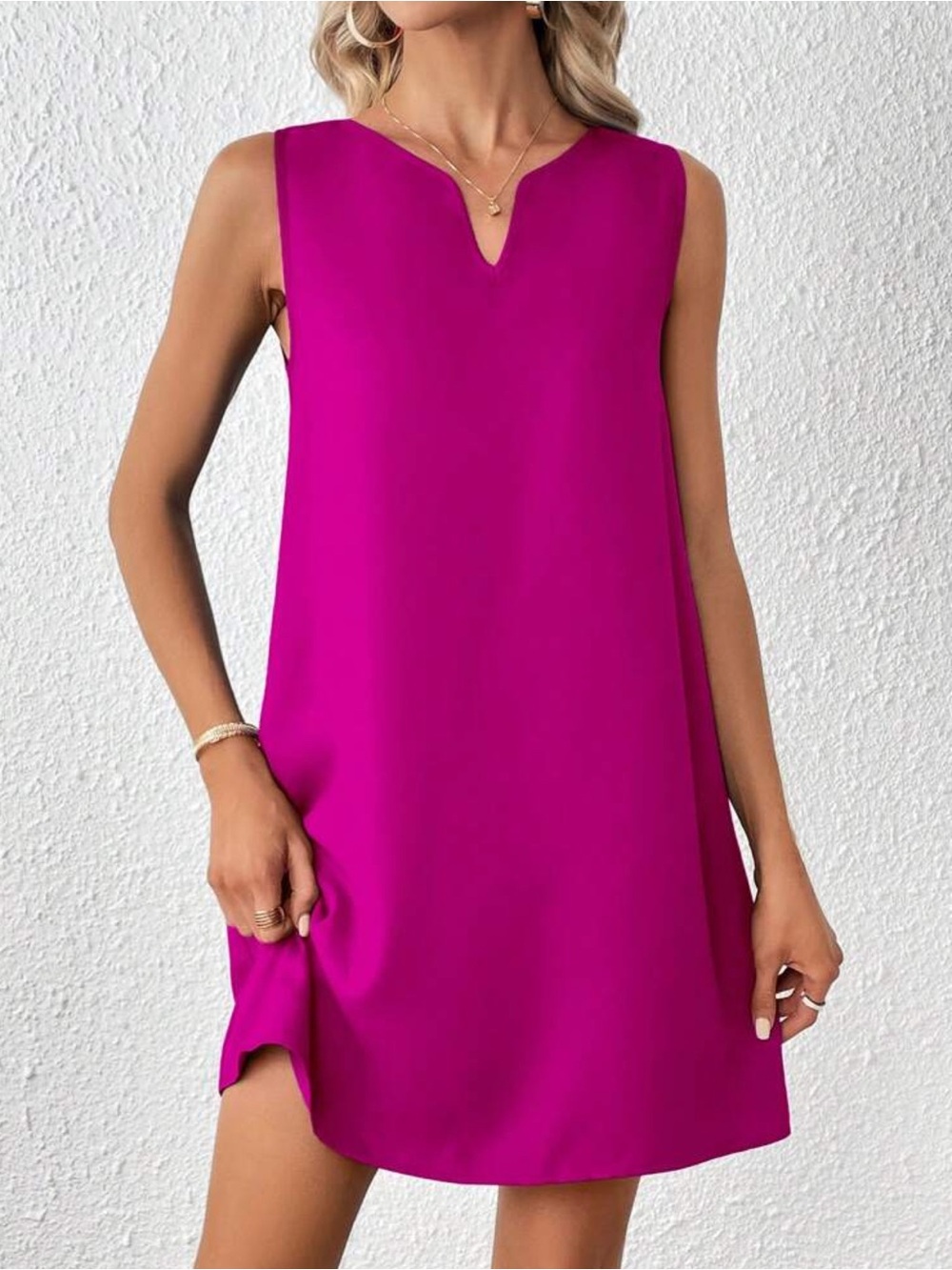 SHEIN Fuchsia V-Notch Sleeveless Shift Dress